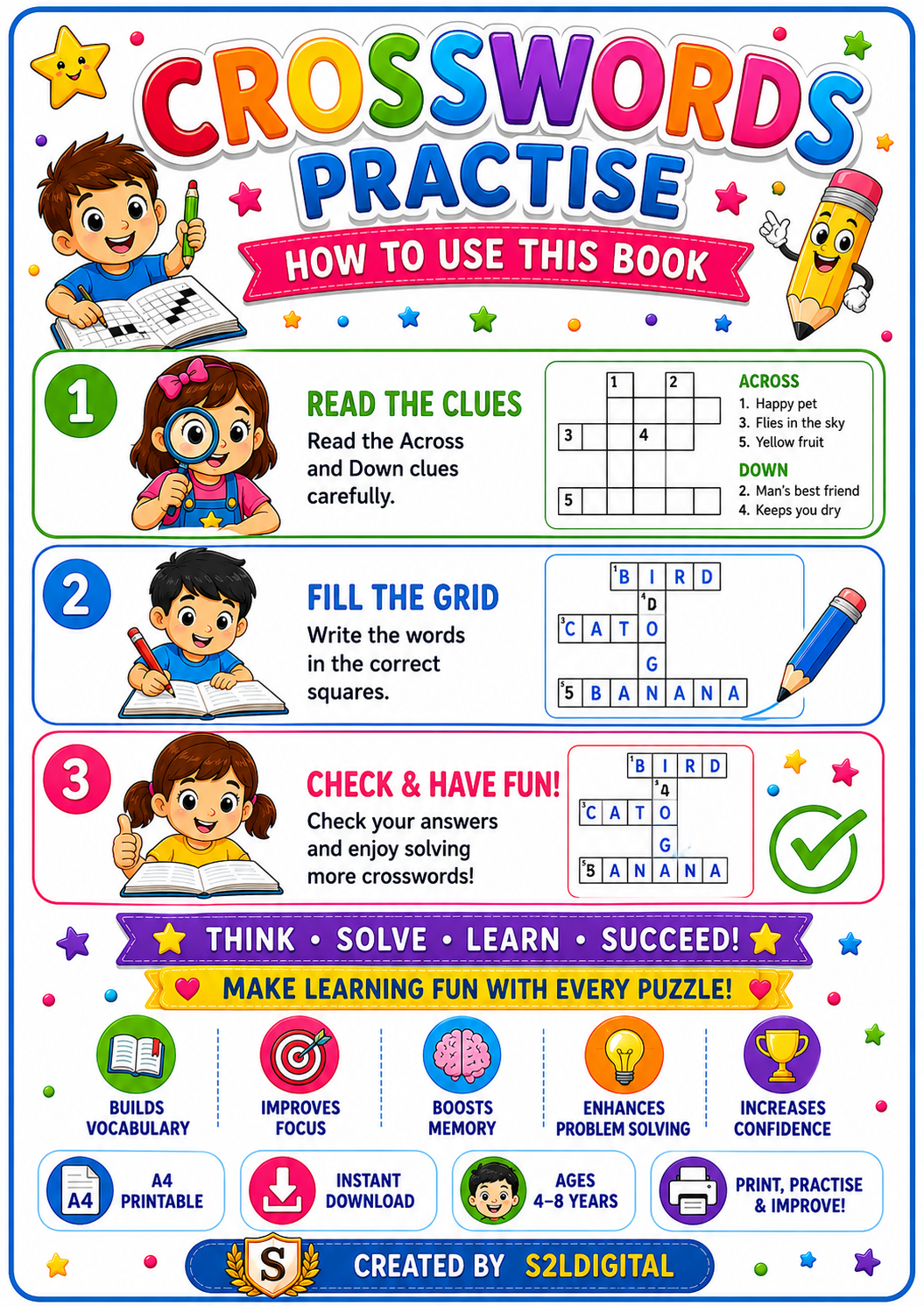 🧩📚 Crosswords Activity Book for Kids – Fun Learning Through Puzzles! 📚🧩
