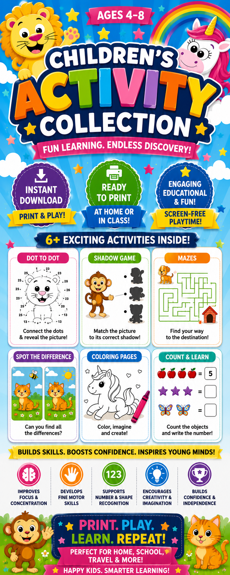 Children's Activity Collection – Print, Play & Learn! 🌈✨