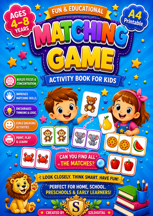 Matching Game Activity Book for Kids – Printable Fun (Ages 4–8) 🧩✨