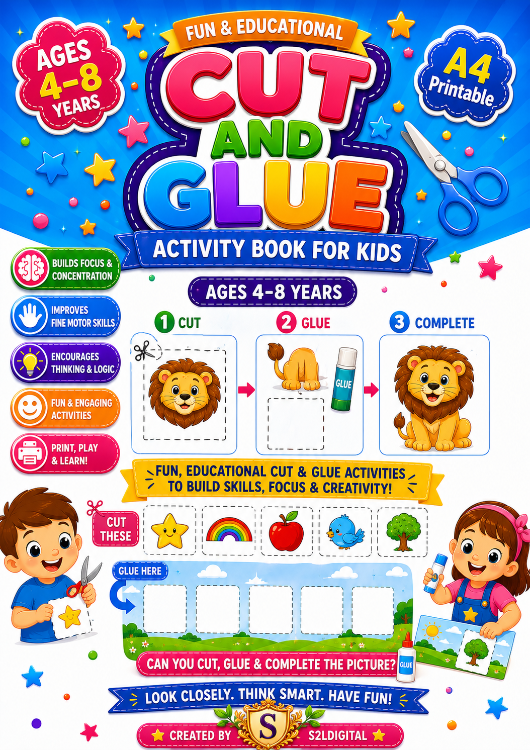 Cut & Glue Activity Book for Kids – Printable Fun (Ages 4–8) ✂️🌈