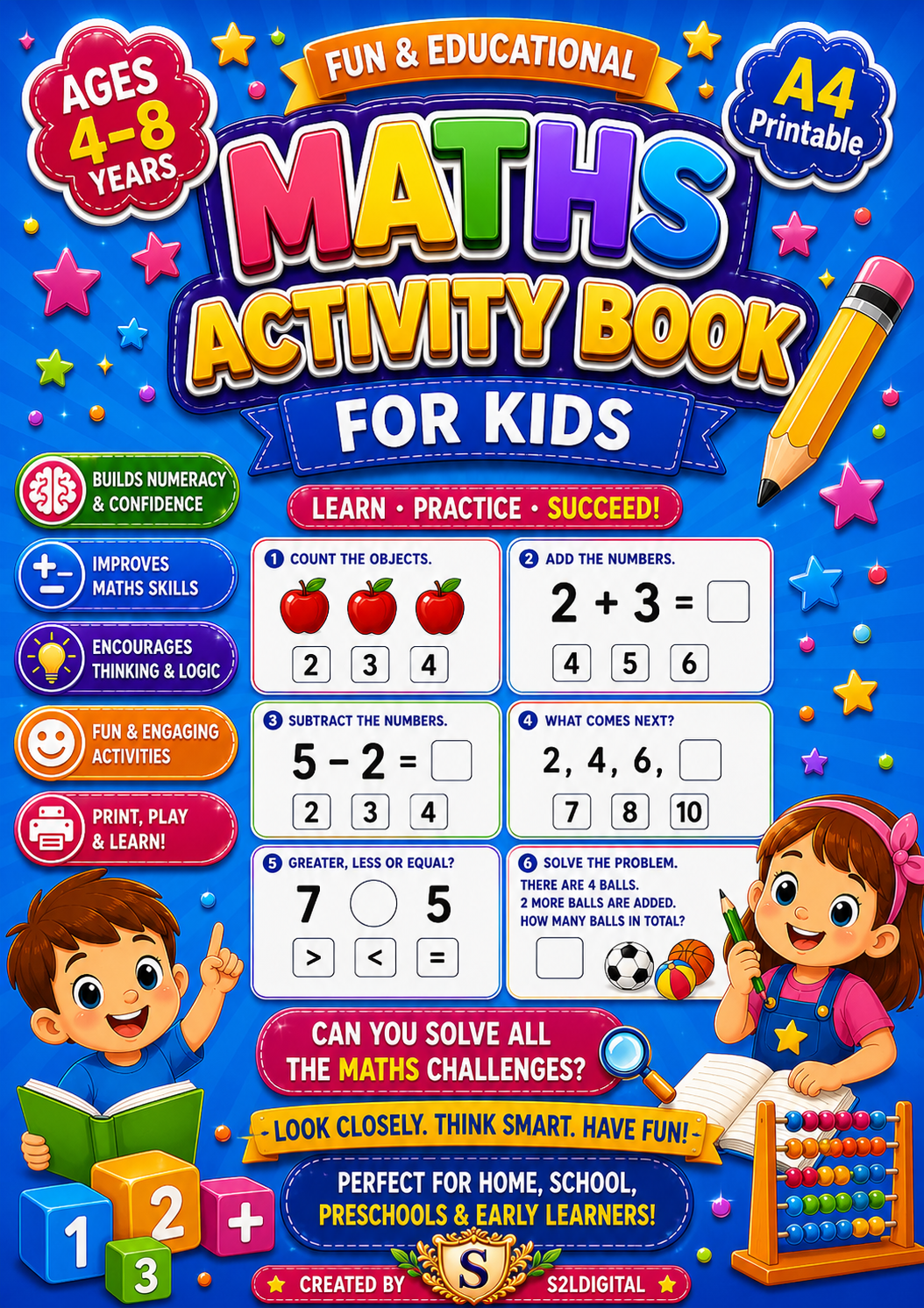 Maths Activity Book for Kids – Printable Learning Fun (Ages 4–8) 🔢🧮✨