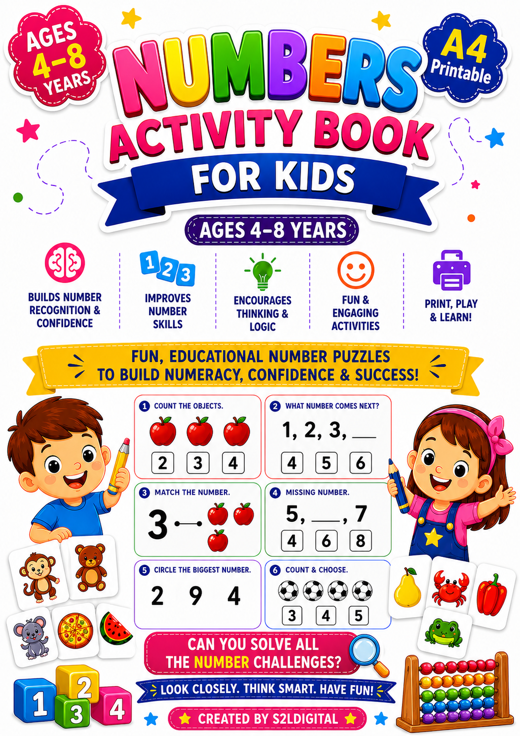 Numbers Activity Book for Kids – Printable Learning Fun (Ages 4–8) 🔢🌈