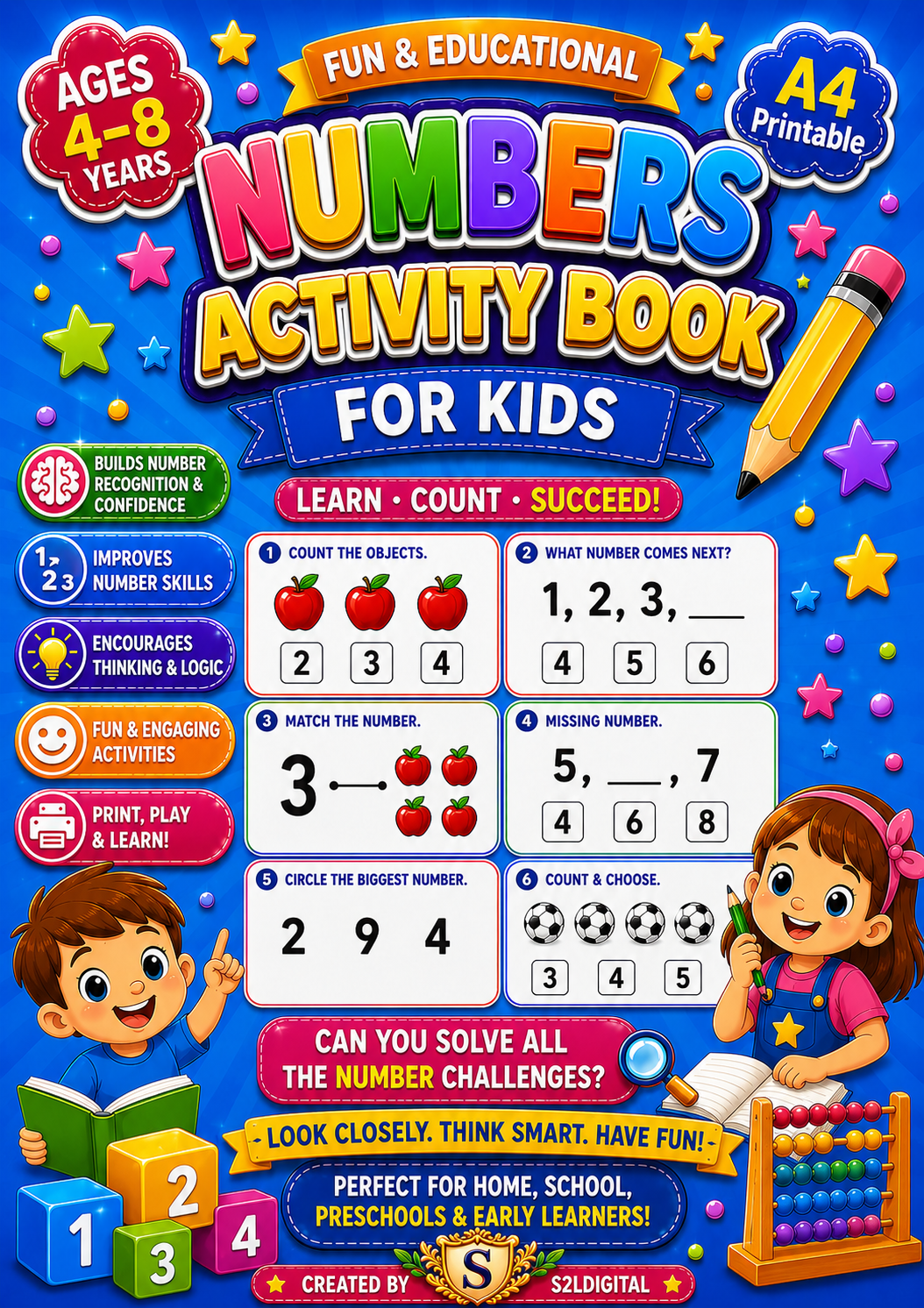 Numbers Activity Book for Kids – Printable Learning Fun (Ages 4–8) 🔢🌈