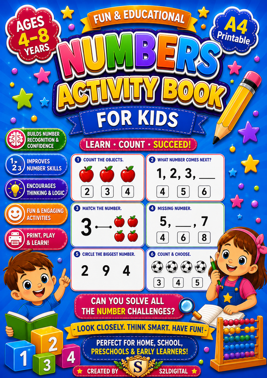 Numbers Activity Book for Kids – Printable Learning Fun (Ages 4–8) 🔢🌈
