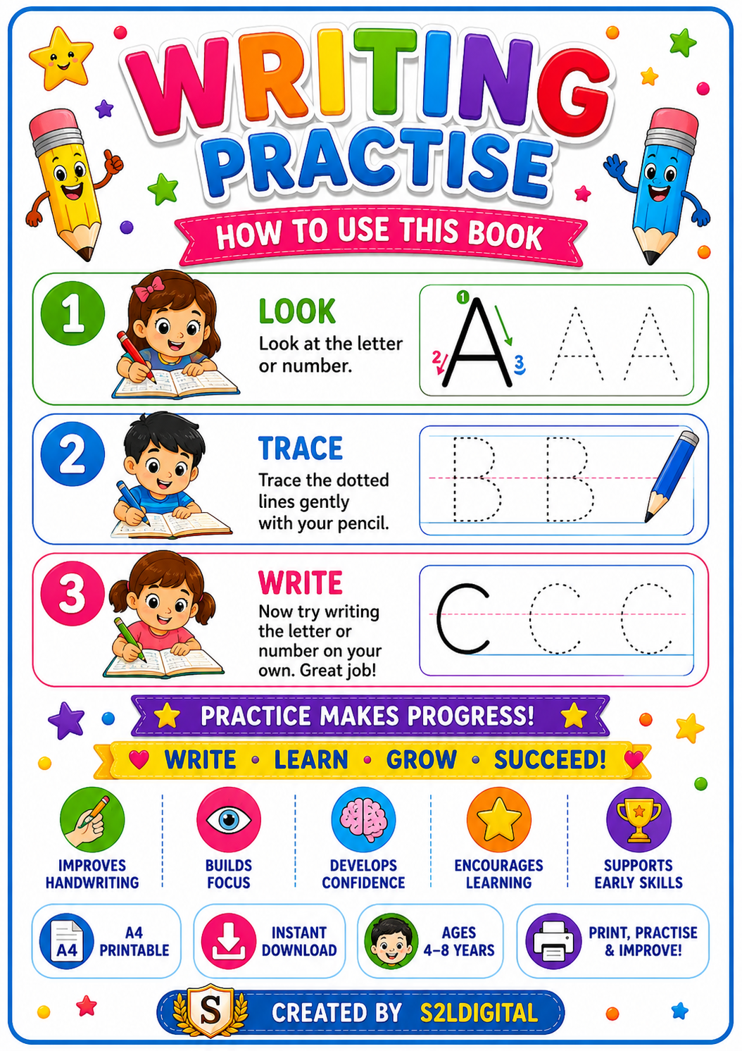 ✍️🌈 Writing Practice Activity Book for Kids – Fun Learning Through Writing! 🌈✍️