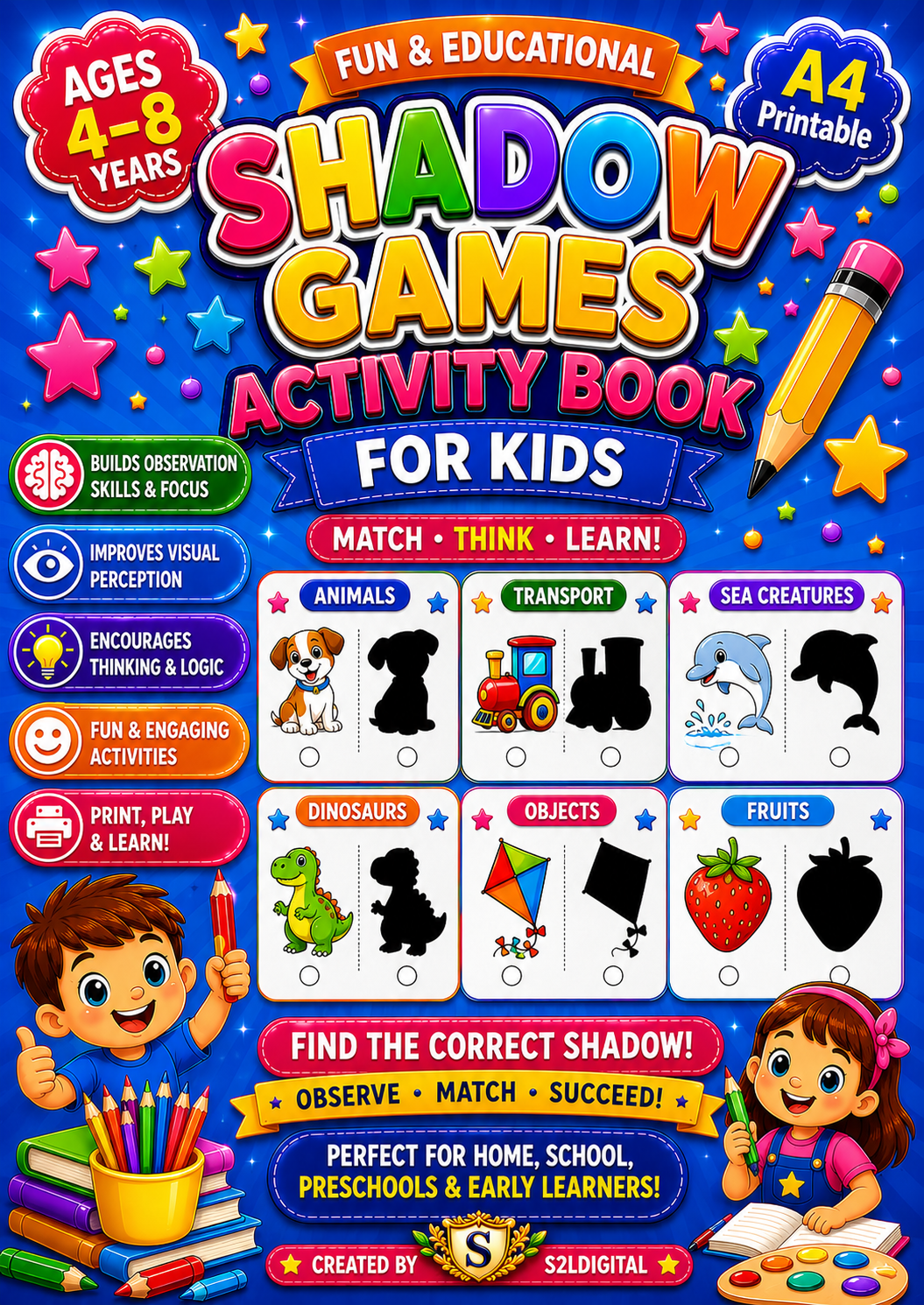 Shadow Games Activity Book for Kids (Ages 4–8) 🌟👀