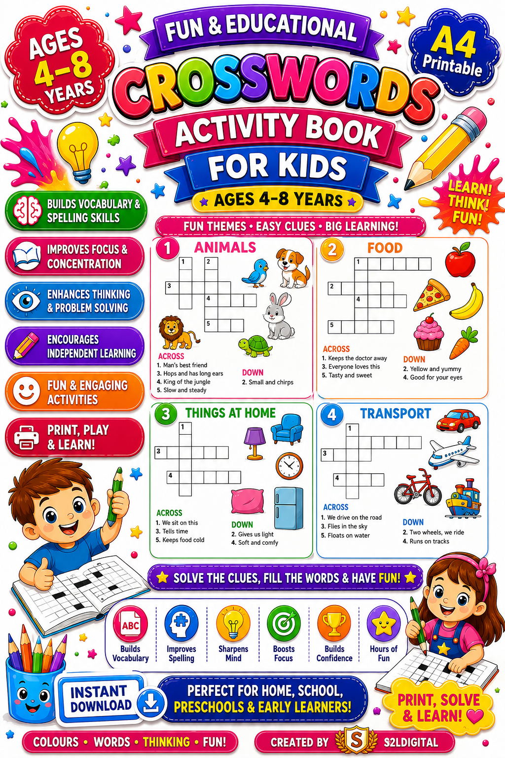 🧩📚 Crosswords Activity Book for Kids – Fun Learning Through Puzzles! 📚🧩
