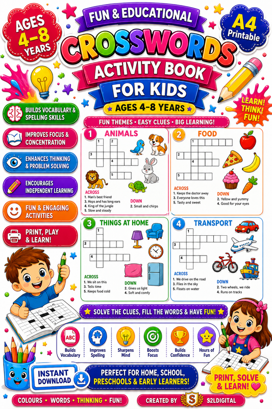 🧩📚 Crosswords Activity Book for Kids – Fun Learning Through Puzzles! 📚🧩