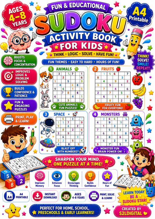 🧩🐶 Picture Sudoku Activity Book for Kids 🐰🍎