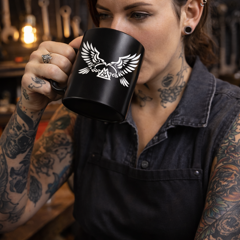 Raven Valknut Black Mug