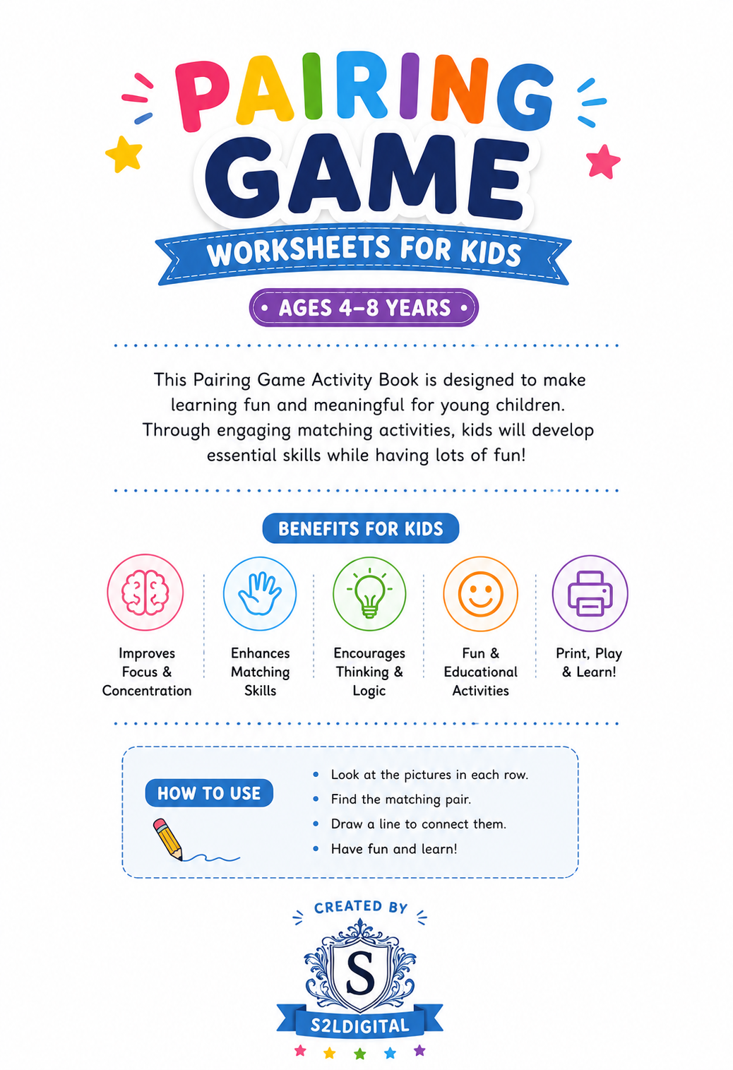 Pairing Game Worksheets for Kids – Printable Learning Fun (Ages 4–8) 🧩✨