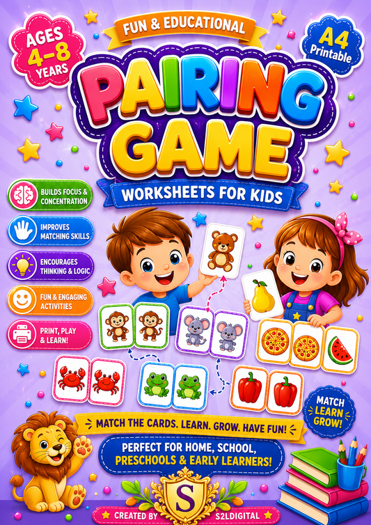 Pairing Game Worksheets for Kids – Printable Learning Fun (Ages 4–8) 🧩✨