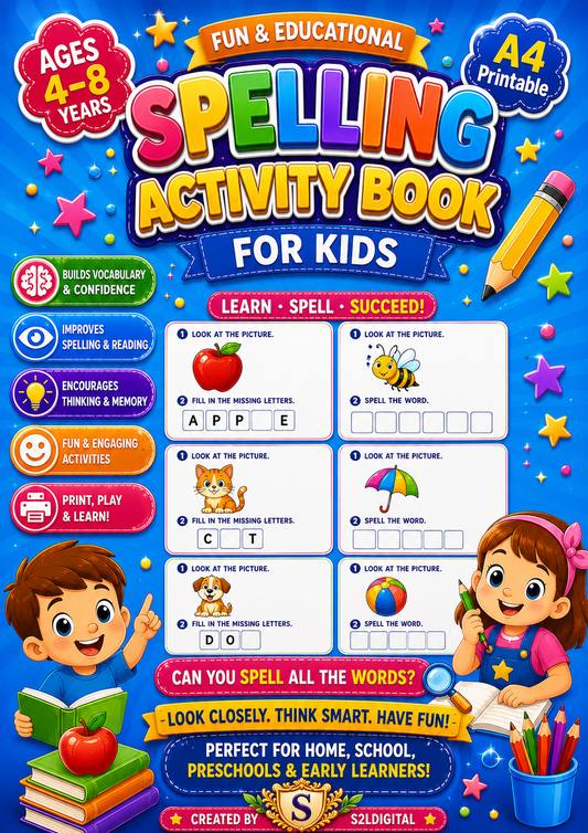 Spelling Activity Book for Kids – Printable Learning Fun (Ages 4–8) 🔤✨
