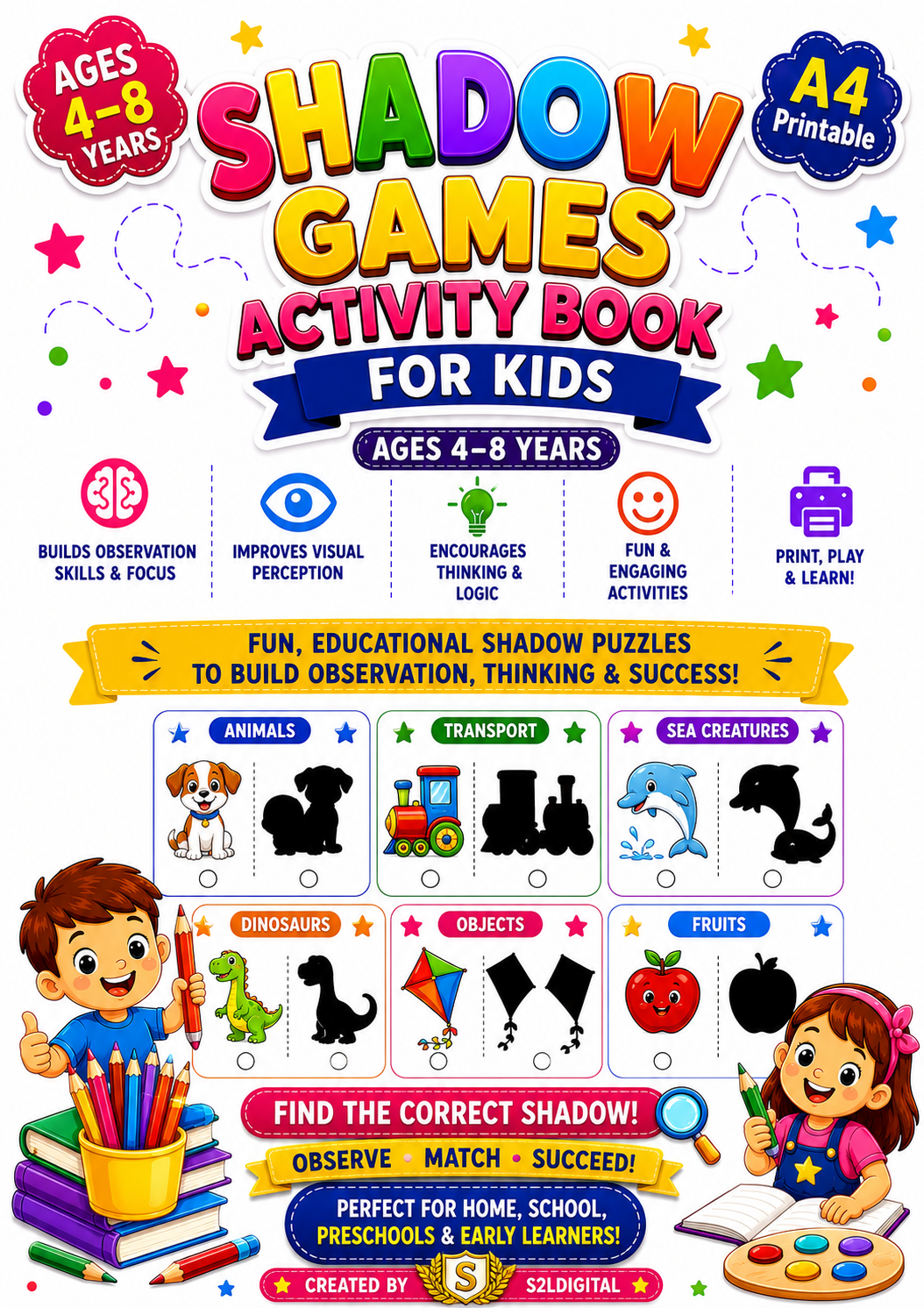 Shadow Games Activity Book for Kids (Ages 4–8) 🌟👀