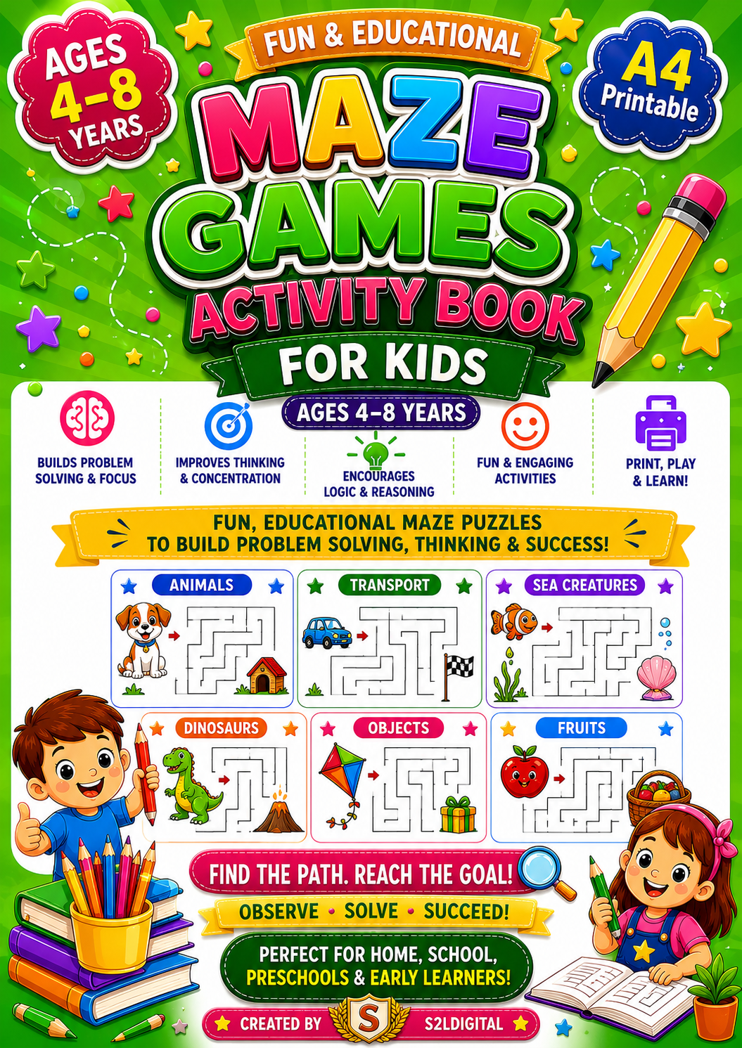 Maze Games Activity Book for Kids (Ages 4–8) – A4 Printable PDF 🌟