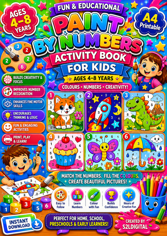 🎨 Paint By Numbers Activity Book For Kids – Ages 4–8 🌈🖌️✨
